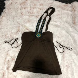 Embellished halter top.